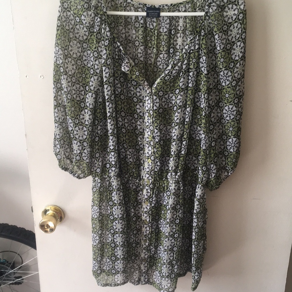 Green, Black, & White Floral Tunic